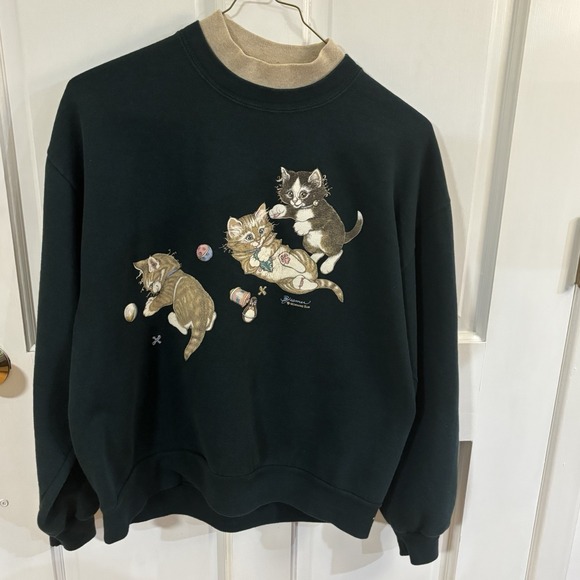 morning sun Tops - Vintage 90s Morning Sun Kitten Sweatshirt Gandmacore Double Side Print Large